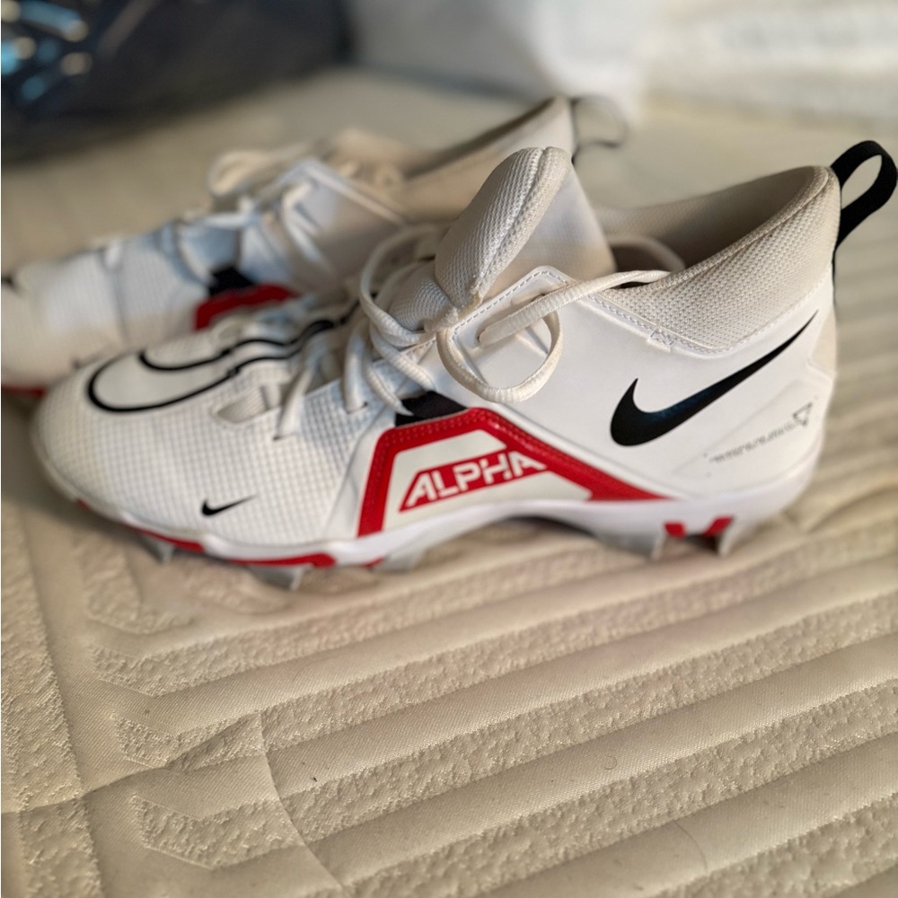 Nike Alpha Cleats White and Red Sports Shoes